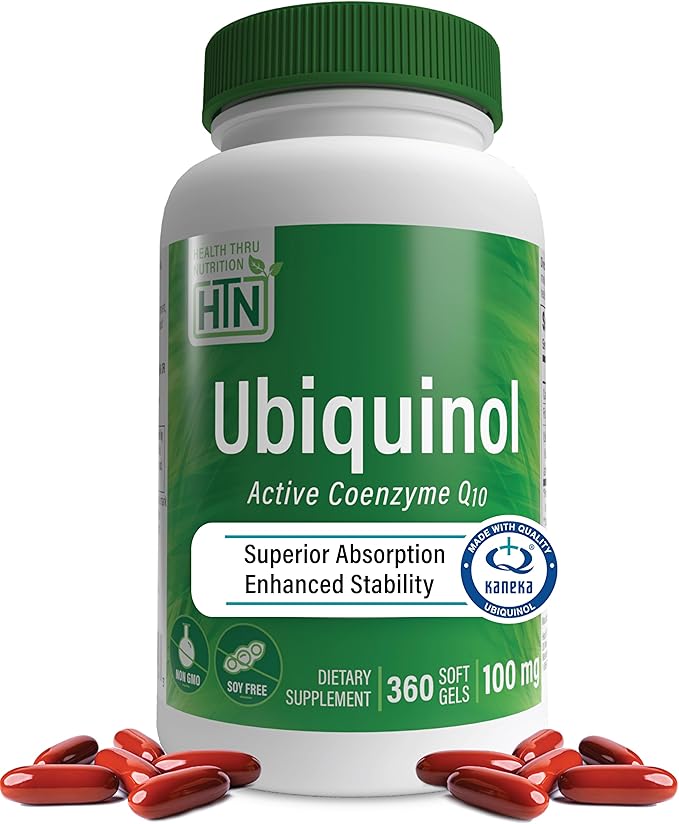 Health Thru Nutrition Ubiquinol 100mg 360 Softgels as Kaneka QH Reduced CoQ-10 | Stabilized - 3rd Party Tested | Enhanced Bioavailability | Cardiovascular &amp Mitochondria Function Support | Non-GMO