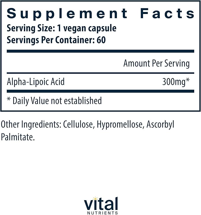 Vital Nutrients Lipoic Acid - 300mg Alpha-Lipoic Acid Antioxidant - ALA Supplement for Healthy Metabolism and Energy - Gluten Dairy Soy Free - Non-GMO - 60 Capsules