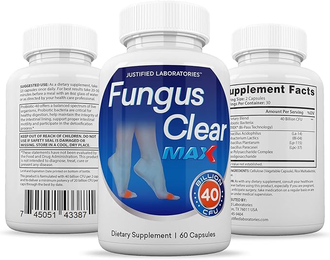Justified Laboratories (3 Pack) Fungus Clear Max Pills 40 Billion CFU Probiotic 180 Capsules
