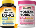 Vitalibre Women's Probiotics 100 Billion CFU &amp Vitamin D3 K2 10000 IU