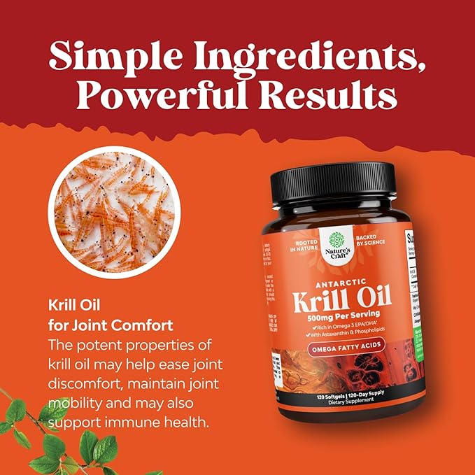 Antarctic Krill Oil Softgels - High Absorption Omega 3 Fatty Acid Supplement with Potent EPA DHA Astaxanthin and Phospholipids - Wild Caught Burpless Fish Oil Omega 3 Supplement - 120 Count