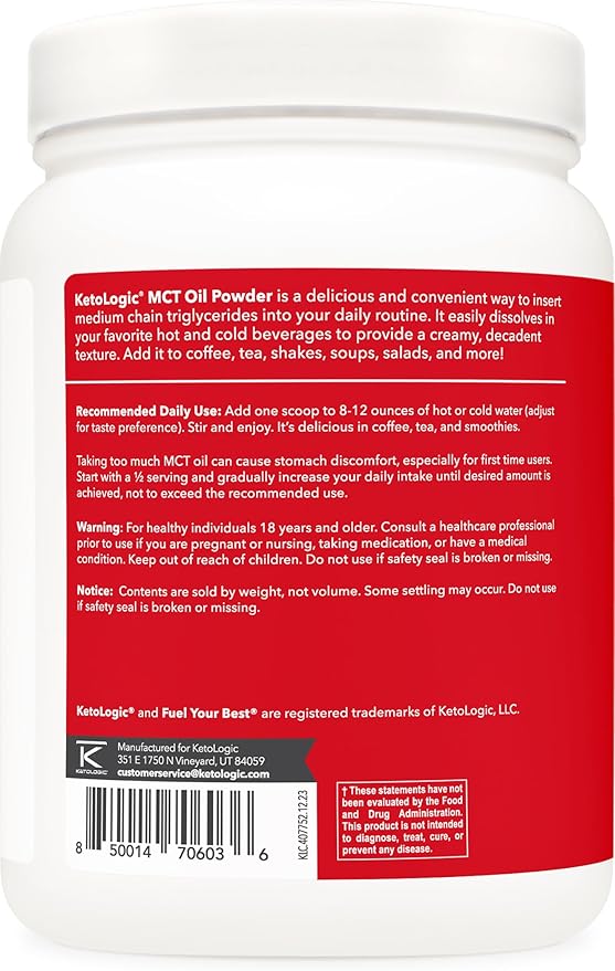 Ketologic MCT Oil Powder Hazelnut Cream (1 LB) – Keto Coffee Creamer &amp Energy Support – 41 Servings of Medium Chain Triglycerides for Focus &amp Fuel