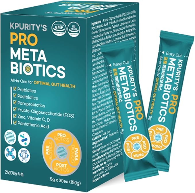 KPurity Prometabiotics All-in-One for Optimal Gut Health 5g x 30 Sticks Powder Probiotics Prebiotics 15 Billion CFU 19 Strains Immune Support Digestive Health Supplement