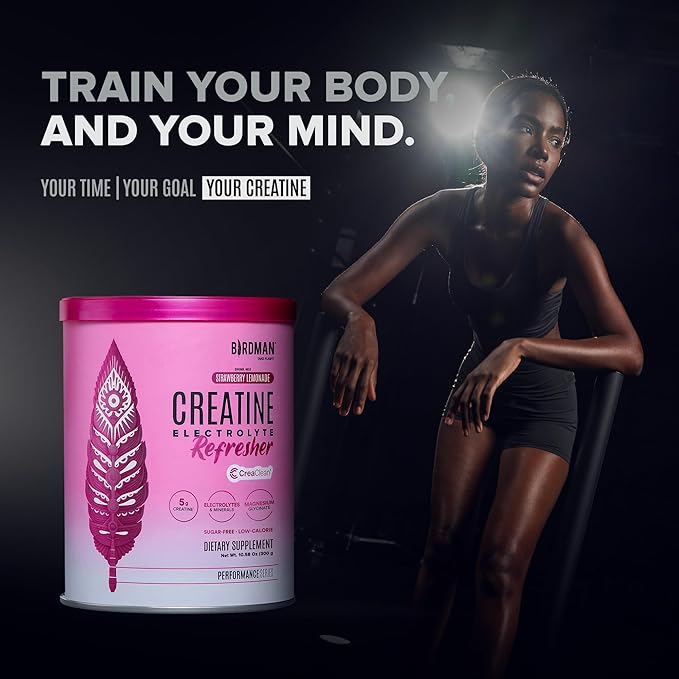BIRDMAN Creatine Refresher | Creatine Monohydrate Powder with Electrolytes Magnesium Glycinate &amp Vitamins | Creaclean Seal | Sugar Free Low Calorie | Strawberry Lemonade | 30 Servings