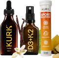 High Strength Liquid Curcumin Oil from Turmeric (Vanilla 3.2 Fl Oz) Sport Electrolyte Tablets (Pineapple 20 Tabs) and Vitamin D3 K2 Oral Spray Bundle