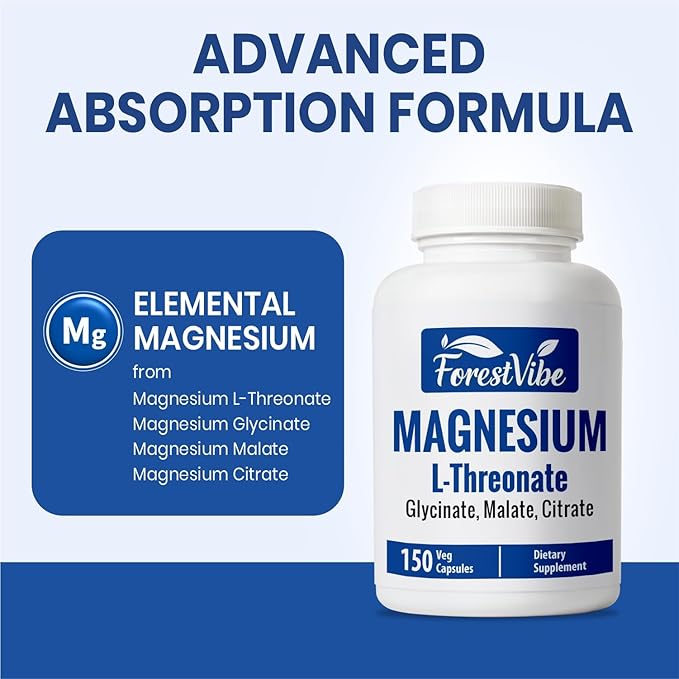 Magnesium L-Threonate Citrate Malate &amp Glycinate 150 Chelated Pills High Absorption Magnesium Supplement for Women and Men Extra Strength Complex Capsules Non-GMO &amp Gluten Free