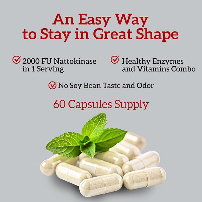 Nattokinase 2000 FU Serrapeptase 240000 SPU Supplement - Enhanced with Coenzyme CoQ10 Vitamin B6 Vitamin C Black Pepper Extract - Nattokinase 400mg Capsule for Men Women