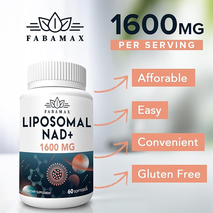 1600 mg Liposomal NAD Supplement 98% Pure NAD+ Supplement Superior Absorption Alternative to Nicotinamide Riboside or NADH to Boost NAD+ for Aging Defense Energy Longevity 60 Softgels
