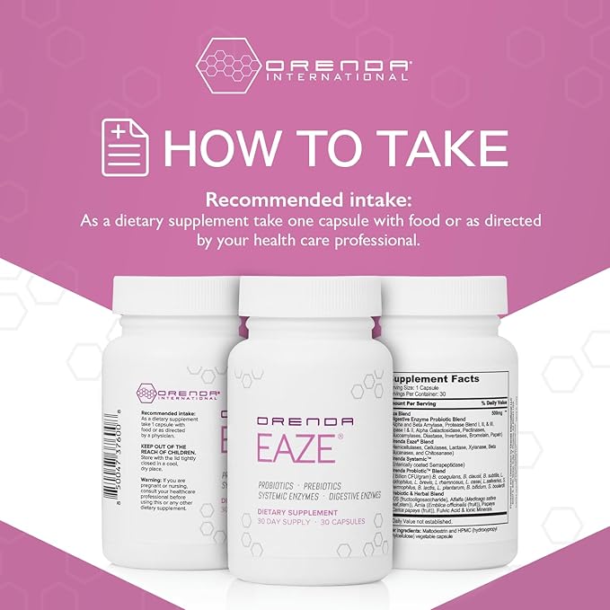 Orenda Eaze®: Gut Wellness Capsules | 6-in-1 Digestive Support with Probiotics Endospores Peptizyme-SP EN Prebiotics and Digestive Enzymes - Elevate Your Gut Health Today - 30 Capsules