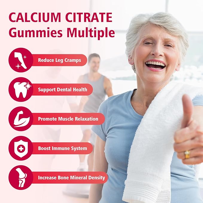 2 Packs High Absorption Calcium Citrate Gummies 1200mg - Bone &amp Teeth Support for Adults &amp Kids Vegan Sugar-Free Gummies Strawberry Flavor 120 Count