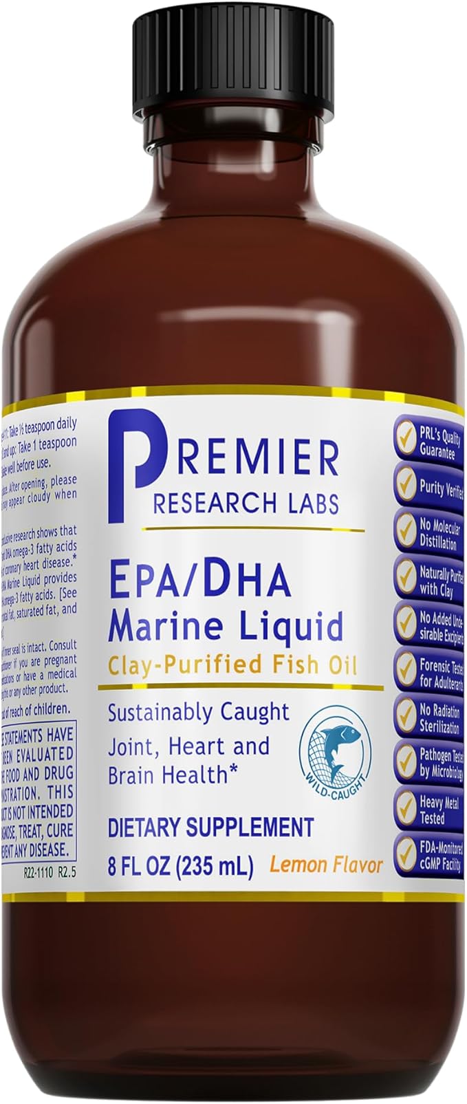 Premier Research Labs EPA/DHA Marine Liquid - Omega 3 Fish Oil Liquid Omega 3 Liquid Fish Oil Supplement for Adults Joint Heart &amp Brain Health Support - 8 Fl Oz Bottle
