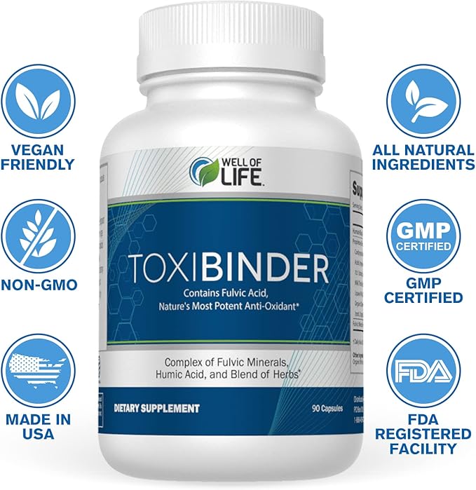 Well of Life Revitalize with Our Detox &amp Repair Complex ToxiBinder 90Vcap Vegan Non-GMO Blend of Humic &amp Fulvic Acids for Enhanced Energy Better Gut &amp Joint Health Hydration and Superi