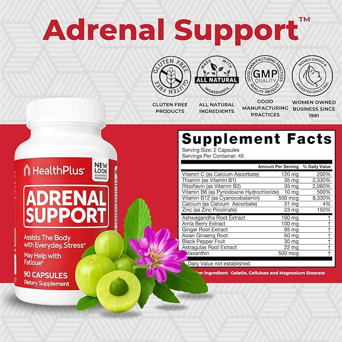 Health Plus Adrenal Cleanse Ashwagandha Capsules for Adrenal Function and Antioxidant Support and Stress Relief 90 Capsules
