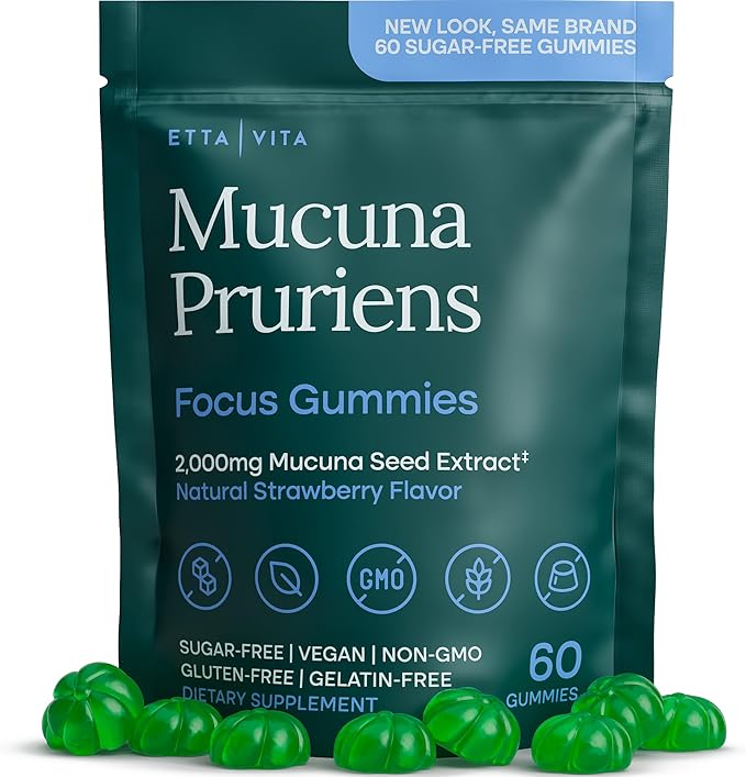 Dopamine Supplement - Sugar-Free Mucuna Pruriens Gummies (2g/serving) Energy &amp Focus Gummies - Potent Mucuna Pruriens Extract Supplement for Calm Mood and Motivation Vegan Non-GMO Gluten-Free