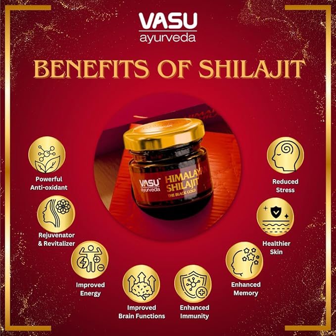 VASU Ayurveda Himalayan Shilajit Resin 400mg – Lab Tested Natural Energy Booster with Fulvic Acid &amp 85+ Trace Minerals – Pure Shilajit for Men &amp Women – 100 Days Supply for Strength &amp Stam