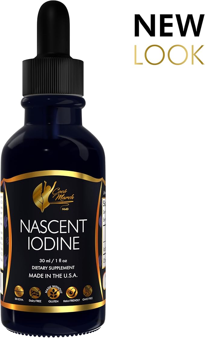 Cocó March N.M.D Nascent-Magnetized Iodine High Concentration Thyroid &amp Metabolism Support Gluten Free Keto Friendly Dairy Free Soy Free GMO Free 1050 mcg Per Serving 1 Fl Oz - 500 Serving