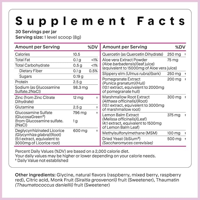 Goodness Lover Gut Soothe &amp Glow Gut Digestive Support Supplement with L-Glutamine Powder and MSM Support Bloat Relief with Aloe Vera Slippery Elm Lemon Balm 30 Servings