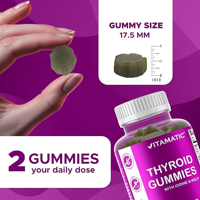 Vitamatic 2 Pack Vegan Thyroid Support Gummies with Iodine &amp Kelp – 60 Count – Plant-Based – Supports Energy &amp Metabolism