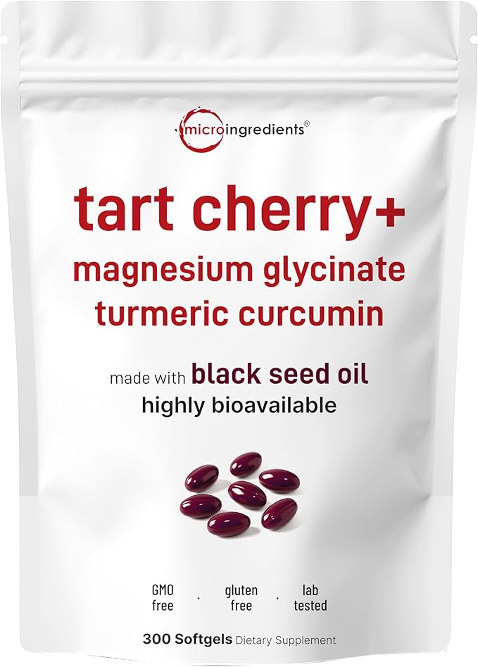 Tart Cherry+ with Magnesium Glycinate &amp 95% Turmeric Curcumin 300 Softgels | Highly Bioavailable with Black Seed Oil Carrier | Extra Strength Tart Cherry Extract | Natural Herbal &amp Mineral Co