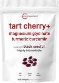 Tart Cherry+ with Magnesium Glycinate &amp 95% Turmeric Curcumin 300 Softgels | Highly Bioavailable with Black Seed Oil Carrier | Extra Strength Tart Cherry Extract | Natural Herbal &amp Mineral Co