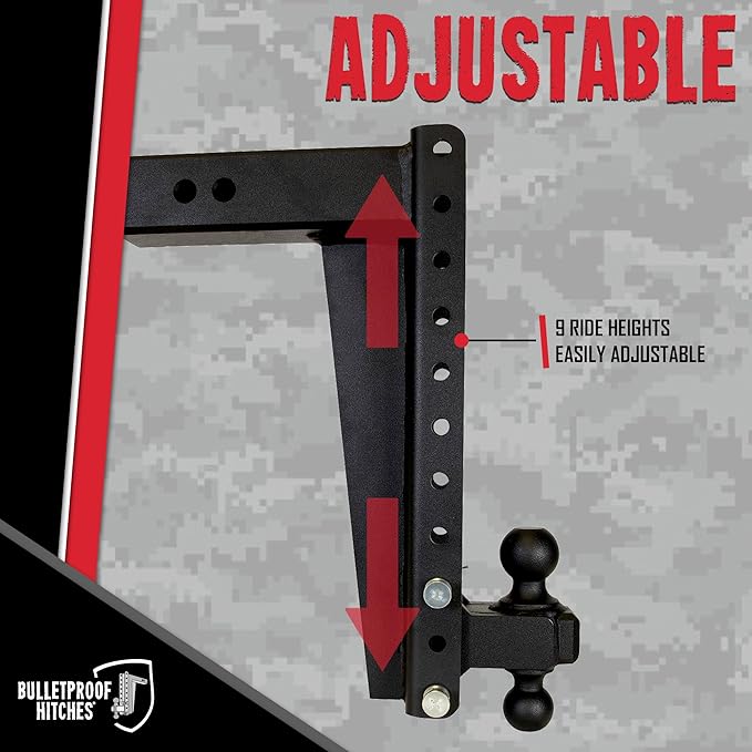 BulletProof Hitches - 3.0 Adjustable Heavy Duty Trailer Hitch (22000 lb. Rating) - 16 Drop/Rise Trailer Hitch with 2 &amp 2-5/16 Dual Ball - Powder Coat Solid Steel Corrosion-Resistant