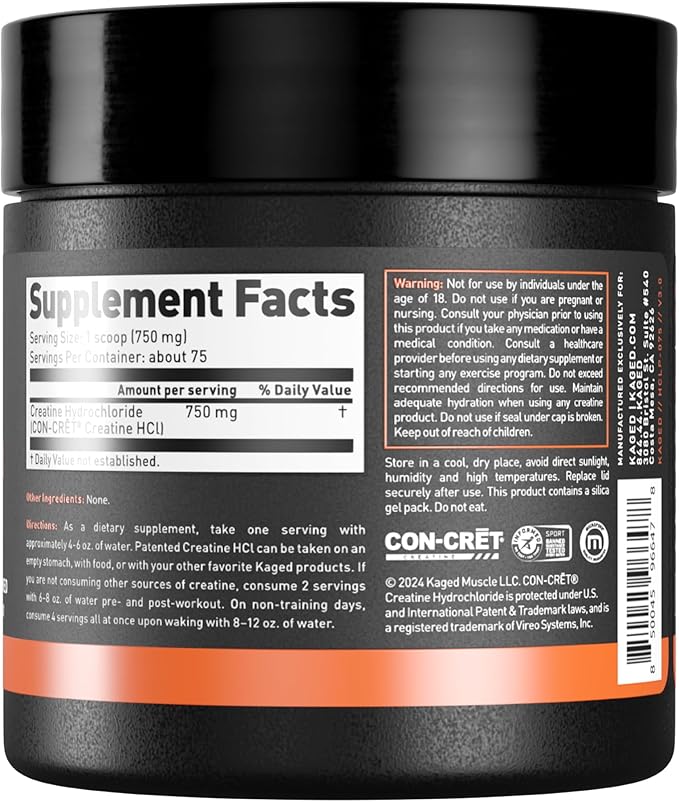 Kaged Creatine HCl Powder Unflavored Muscle Building and Recovery Supplement Patented Formula Highly Soluble Powder 75 Servings