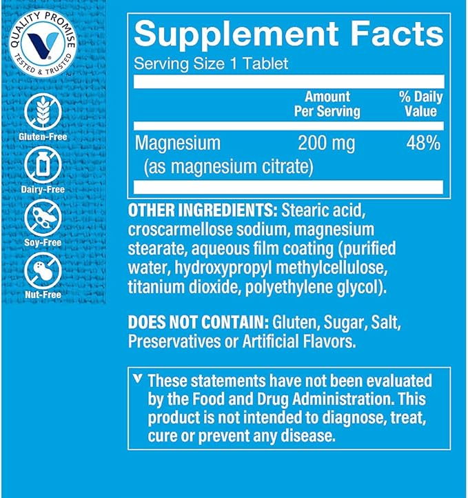 The Vitamin Shoppe Magnesium Citrate 200 mg Tablets Highly Absorbable Magnesium Mineral for Energy Production Digestive Regularity &amp Muscle Support for Men &amp Women Gluten Free 300 Tablets
