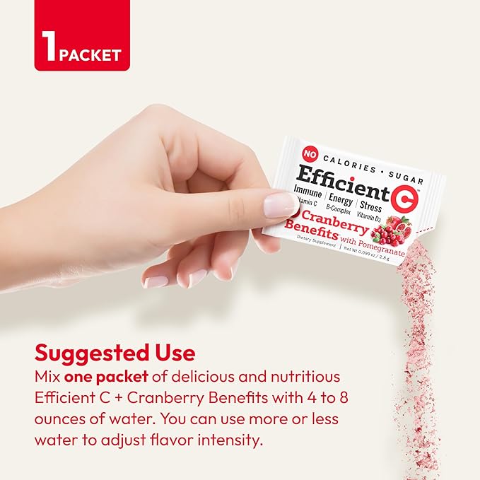 ANDREW LESSMAN Efficient C + Cranberry Benefits 180 Packets - Immune Energy Stress and Urinary Tract Support. Reinvention of The Vitamin C Drink. No Calories. No Sugar. No Carbs. Easy to Mix.