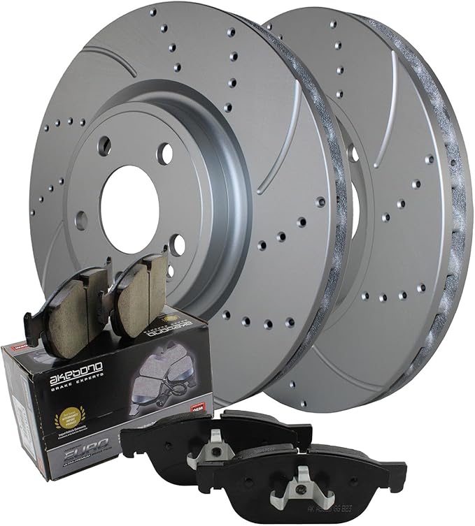 Drilled Slotted Coated Vented 320mm Disc Rotors &amp Akebono EURO Ceramic Pads Set with Electronic Sensors Front Brake Kit For Infiniti QX30 MB C117 CLA250 X156 GLA250 Without Sport Pkg