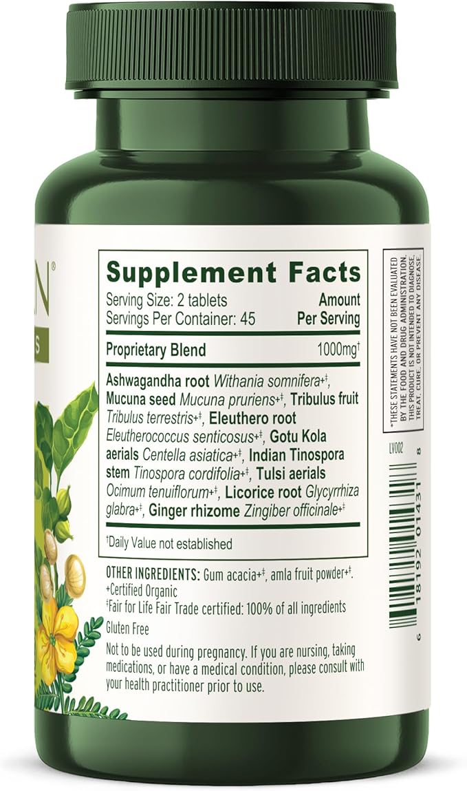 Banyan Botanicals Organic Adrenal Nourish - Cortisol Support &amp Stress Relief Supplement - Natural Energy &amp Fatigue Support with Ashwagandha &amp Adaptogens - 90 Tablets - Non-GMO Vegan*