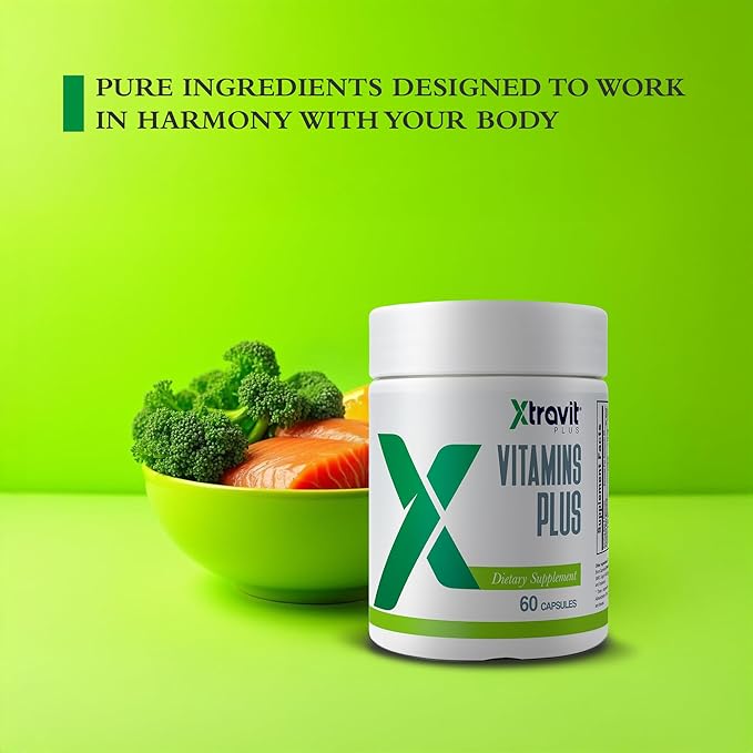 Vitamins Plus Supplement - Natural Daily Men’s &amp Women’s Multivitamin with Iron Minerals Digestive Enzymes &amp Antioxidants for Energy Brain &amp Digestive Support - No Fillers 60 Capsule