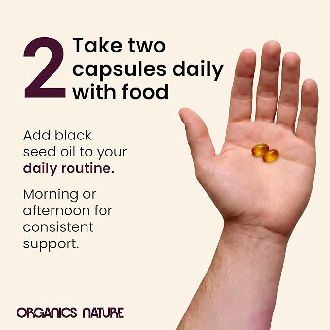 ORGANICS NATURE Black Seed Oil Capsules – 60 Cold Pressed Softgels - Immunity Support Black Cumin Seed Oil High Thymoquinone Non-GMO &amp Vegan Nigella Sativa Omega 3 6 9 1000MG Per Serving