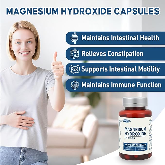 Magnesium Hydroxide Capsules Contains 270 mg of Magnesium Relieve Constipation and Indigestion Support Intestinal Motility Gut Health for Women and Men (120 Capsules)