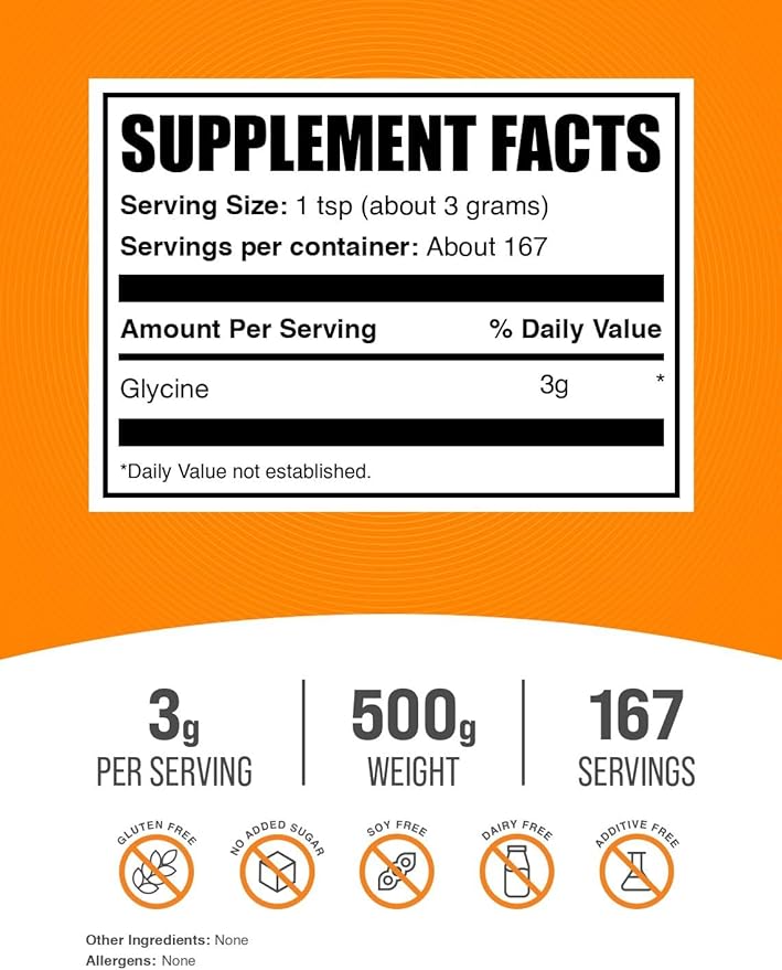BulkSupplements.com Glycine Powder - Glycine Supplements Amino Acid Supplement - Unflavored &amp Gluten Free 3g per Serving 500g (1.1 lbs) (Pack of 1)