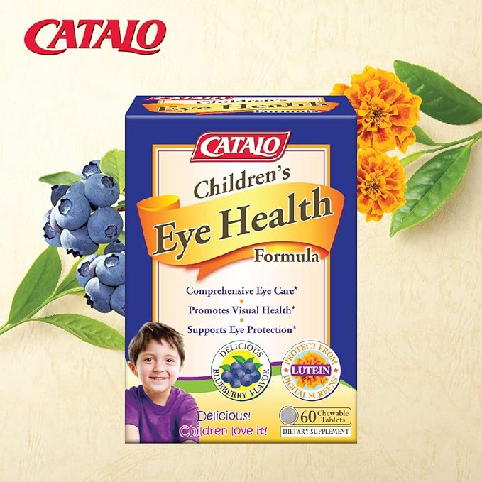 CATALO Children’s Eye Health Formula Chewable Tablets with Mirtoselect Bilberry Extract FloraGLO Marigold Extract Eyebright Taurine and Zinc for Eye Care - 60 Tablets