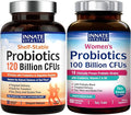 Innate Vitality Premium Probiotics Bundle - 100 Billion &amp 120 Billion CFUs Complete Digestive Support with Prebiotics Cranberry Vitamins C &amp B6 Immune Health Non-Refrigerated 90 Total Ca