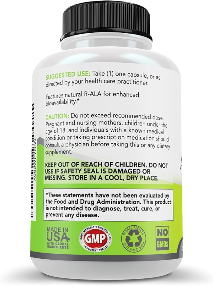 Simply Natures Pure Alpha Lipoic Acid 600mg 120 Veggie Capsules Non-GMO Thioctic Acid 4 Month Supply