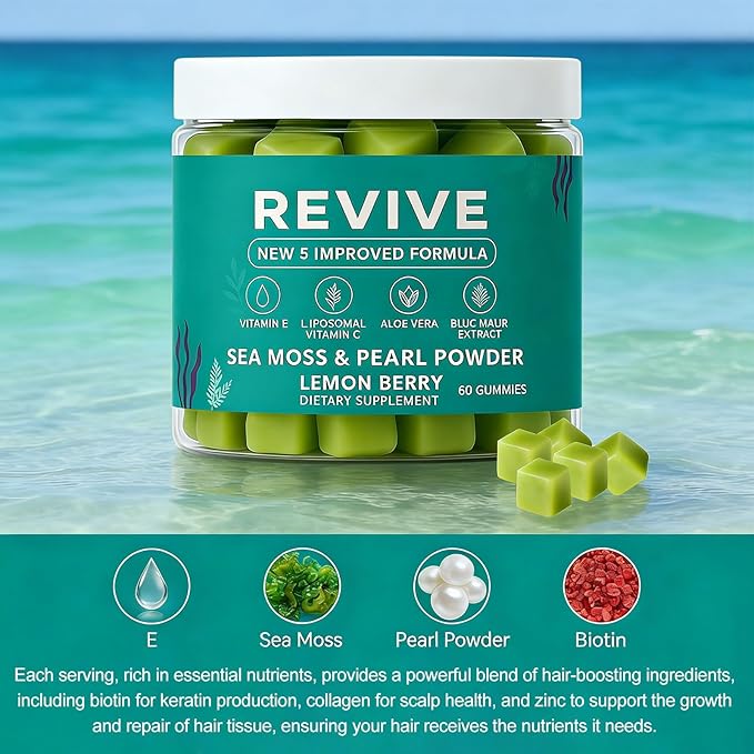 Revive Hair Gummies Professional Revive Hair Gummies with Vitamin C Vitamin E Hair Growth for Women &amp Men - Sea Moss for Hair Loss (2)