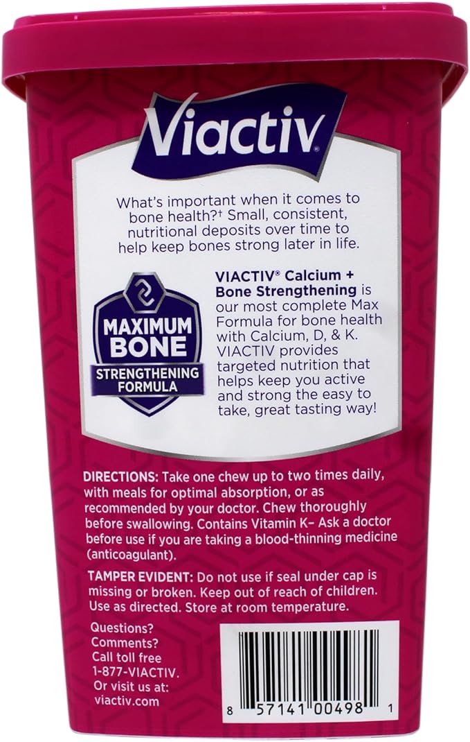 Viactiv Max Formula Calcium +Vitamin D3 Supplement for Bone Health Rich Caramel 100 Soft Chews - 2 Pack