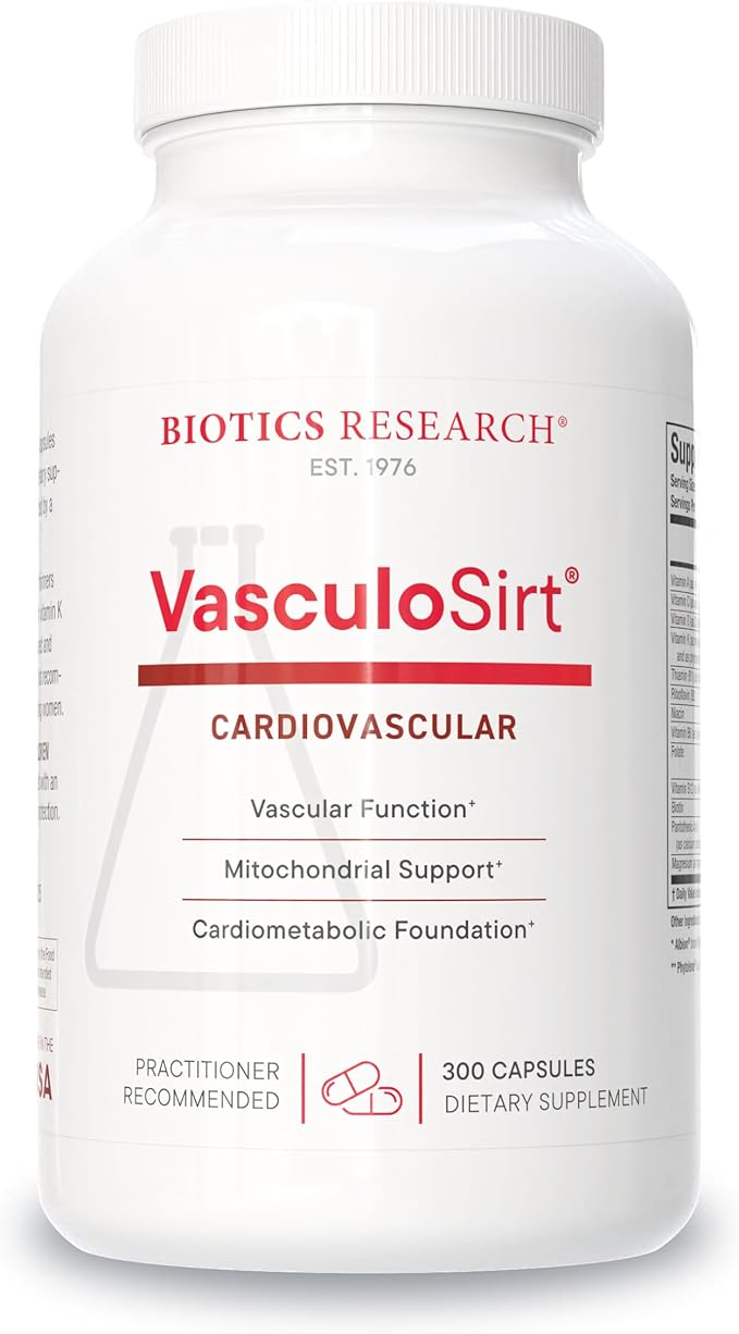 Biotics Research VasculoSirt®– Formulated with The Assistance of Mark Houston MD Cardiovascular and Healthy Support for Healthy Blood Flow Support CoQ10 Resveratrol ALA Ginkgo - 300 Capsules