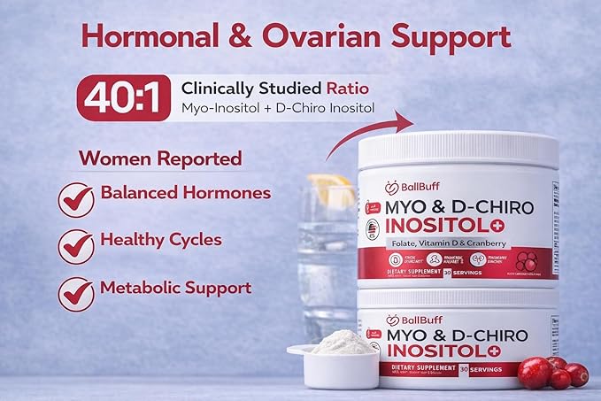 Myo-Inositol &amp D-Chiro Inositol Powder - 40:1 Ratio with Folate Vitamin D &amp Cranberry - Inositol Supplement for Women - 30 Day Supply