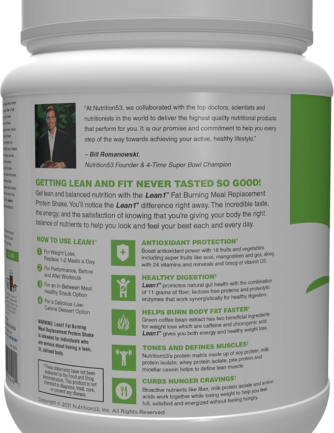 Lean1 meal replacement protein powder chocolate flavor 15 serving tub