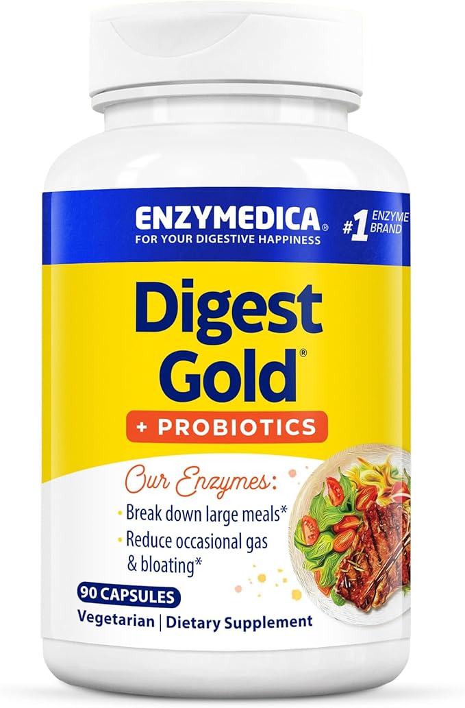 Enzymedica Digest Gold + Probiotics 2-in-1 Digestive Enzymes &amp Probiotic Support Promotes Gut Health with 1 Billion Active Cultures 90 Capsules