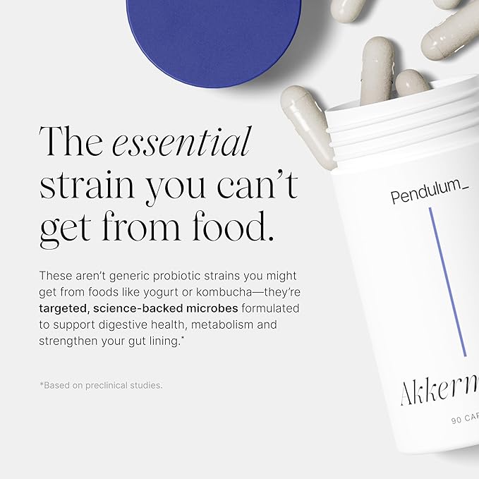 Pendulum Akkermansia Probiotic with Prebiotic Fiber - Delayed Release Capsules Third-Party Tested Authentic 100M AFU Live Strain for Gut Health &amp GLP-1 Support for Men &amp Women (90 Capsules