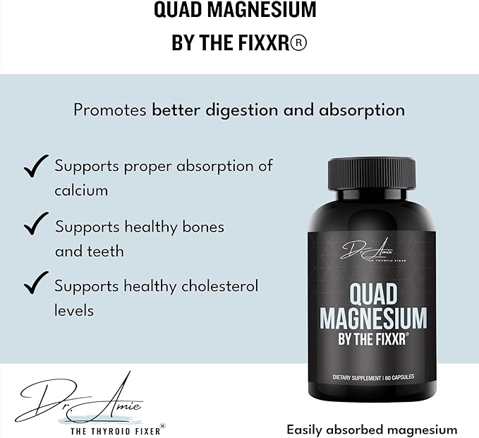 Quad Magnesium by Dr. Amie | 4 Forms of Magnesium 500 mg per Serving | Formulated with Aquamin to Help with Digestion and Absorption | 30 Day Supply 60 Capsules