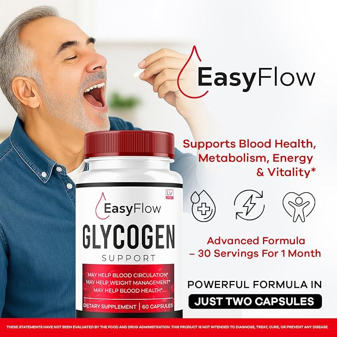 (2 Pack) Easy Flow Glycogen Support - EasyFlow Glycogen Easy Flow Easy Flow Glycogen Supplement Glycogen Support Easy Flow Easy Flow Glycogen Glycogen Easy Flow 120 Capsules for 2 Months
