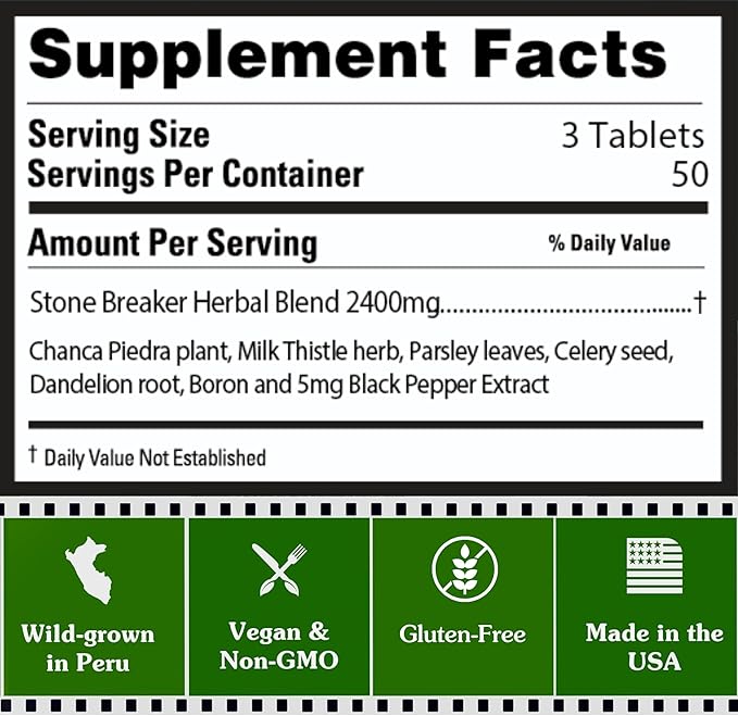 Peruvian Naturals Chanca Piedra “Stone Breaker” – 150 Tablets - Kidney Supplement - 2400mg per Serving 100% Natural Chancapiedra Grown in Peru