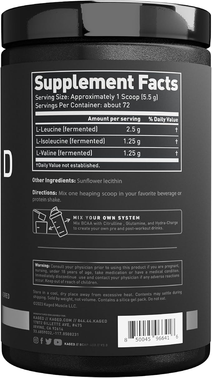 BCAA Powder Kaged BCAAs Amino Acids Fermented Plant Based &amp Vegan Friendly Branched Chain Amino Acid 5g BCAA Unflavored Amino Acid Supplements for Men 72 Servings