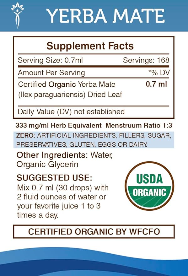 Secrets of the Tribe Yerba Mate USDA Organic Tincture | Alcohol-Free Extract High-Potency Herbal Drops | Made from 100% Certified Organic Yerba Mate (Ilex paraguariensis) Dried Leaf (4 fl oz)