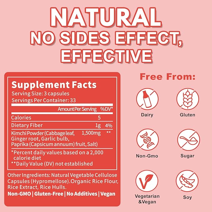 Kimchi Capsules Kimchi Supplement Probiotics &amp Enzymes Supports Gut &amp Digestive Health Taste Well One Fermented Superfood for Antioxidant Support 90 Vegan Capsules Pills
